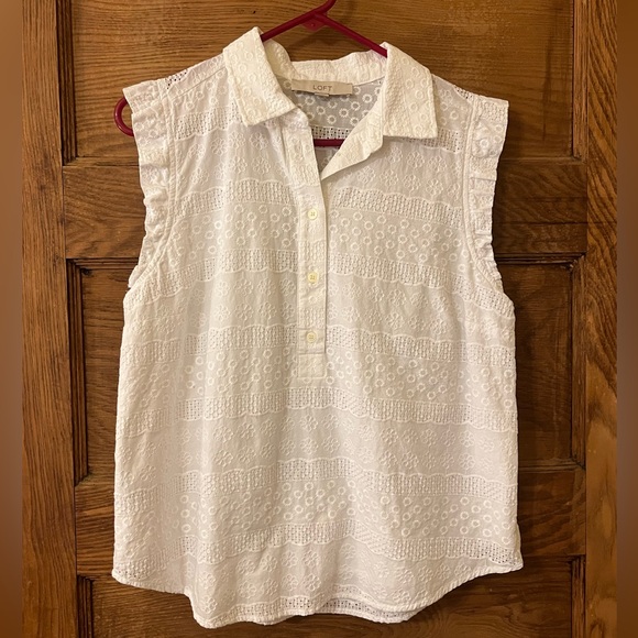Loft Embroidered Collared Ruffle Henley Top - Picture 3 of 7